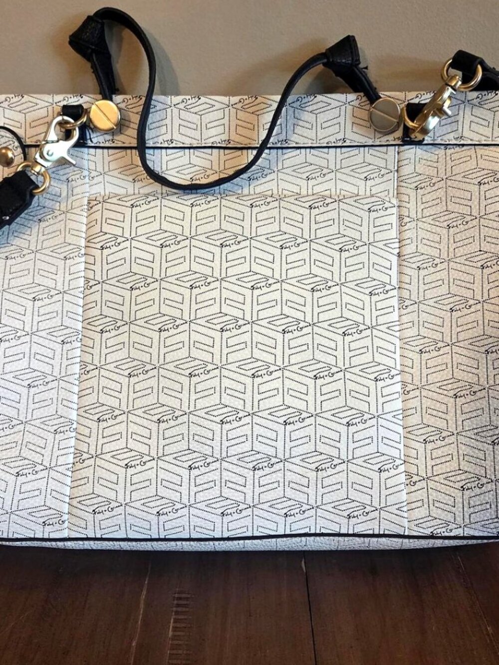 Foley + Corinna Geometric Print Tote Bag White Black Structured Shoulder Bag